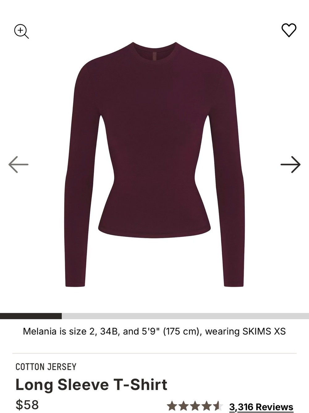 SKIMS Long Sleeve T-Shirt in Currant
